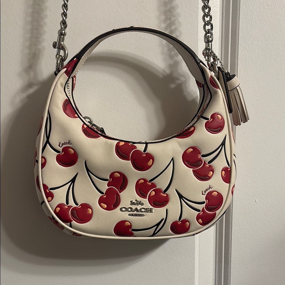 Coach Cream and Red Cherry Print Shoulder Bag